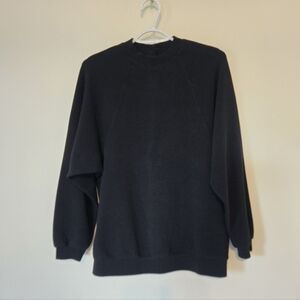 Madewell Black Oversized Ribbed Crew Neck Pullover With Buttons